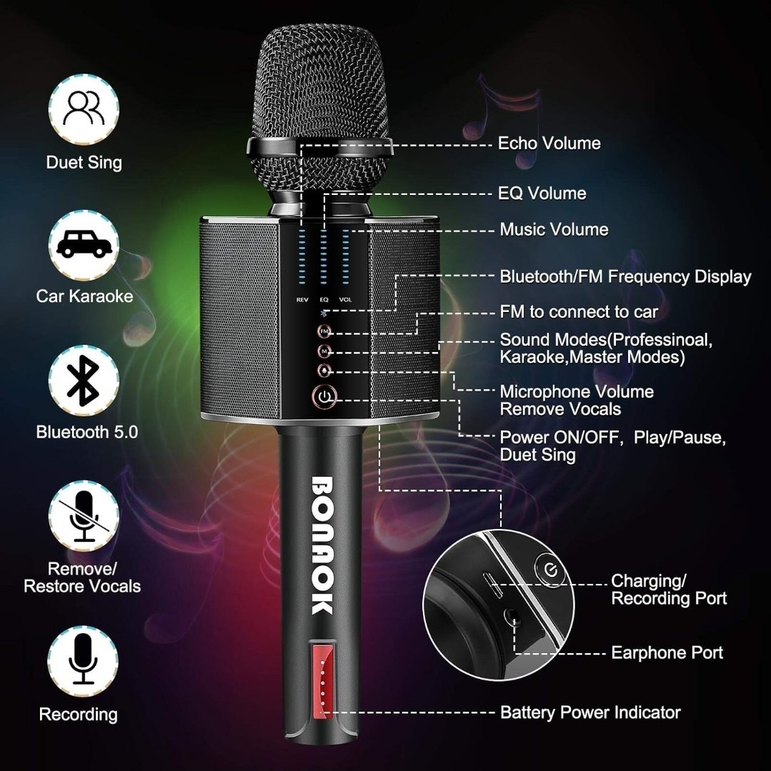 BONAOK Karaoke Microphone, Portable Wireless Bluetooth Karaoke Mic System G50