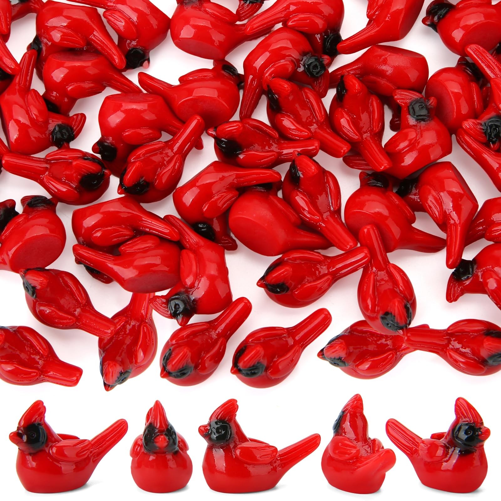 60 Pcs Mini Resin Red Cardinal Bird Tiny Animals Figurines to Hide Miniature ...