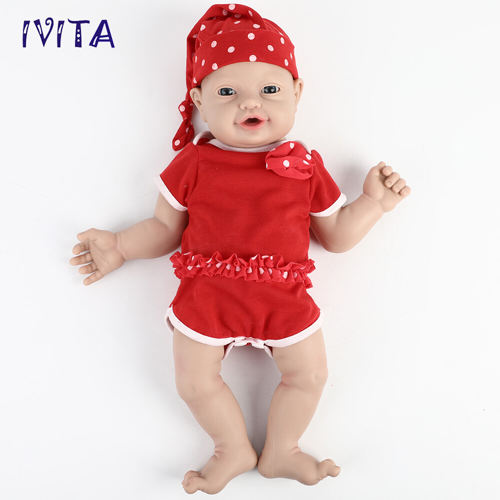 IVITA 18'' Soft Silicone Reborn Baby Girl Newborn Silicone Doll Mouth Open