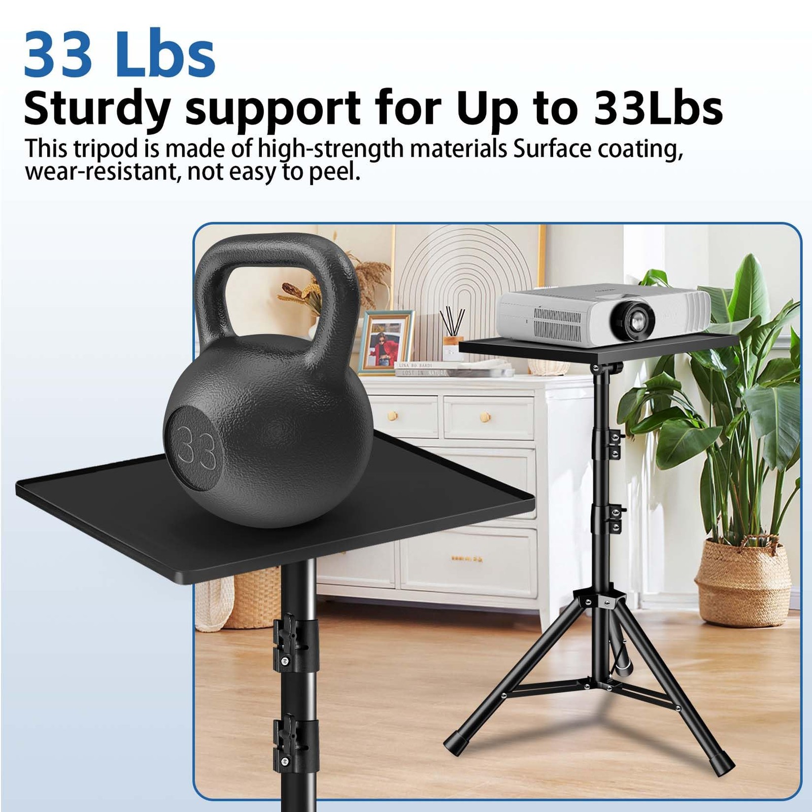 REHOSEUP Projector Stand 33LB Load Bearing & 22-55 Height Adjustable for