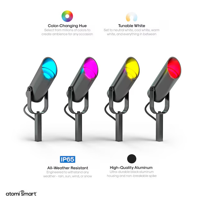 atomi Smart Spot Lights 400 -Lumens 10 -Watt Black Color Changing LED 4 pack new