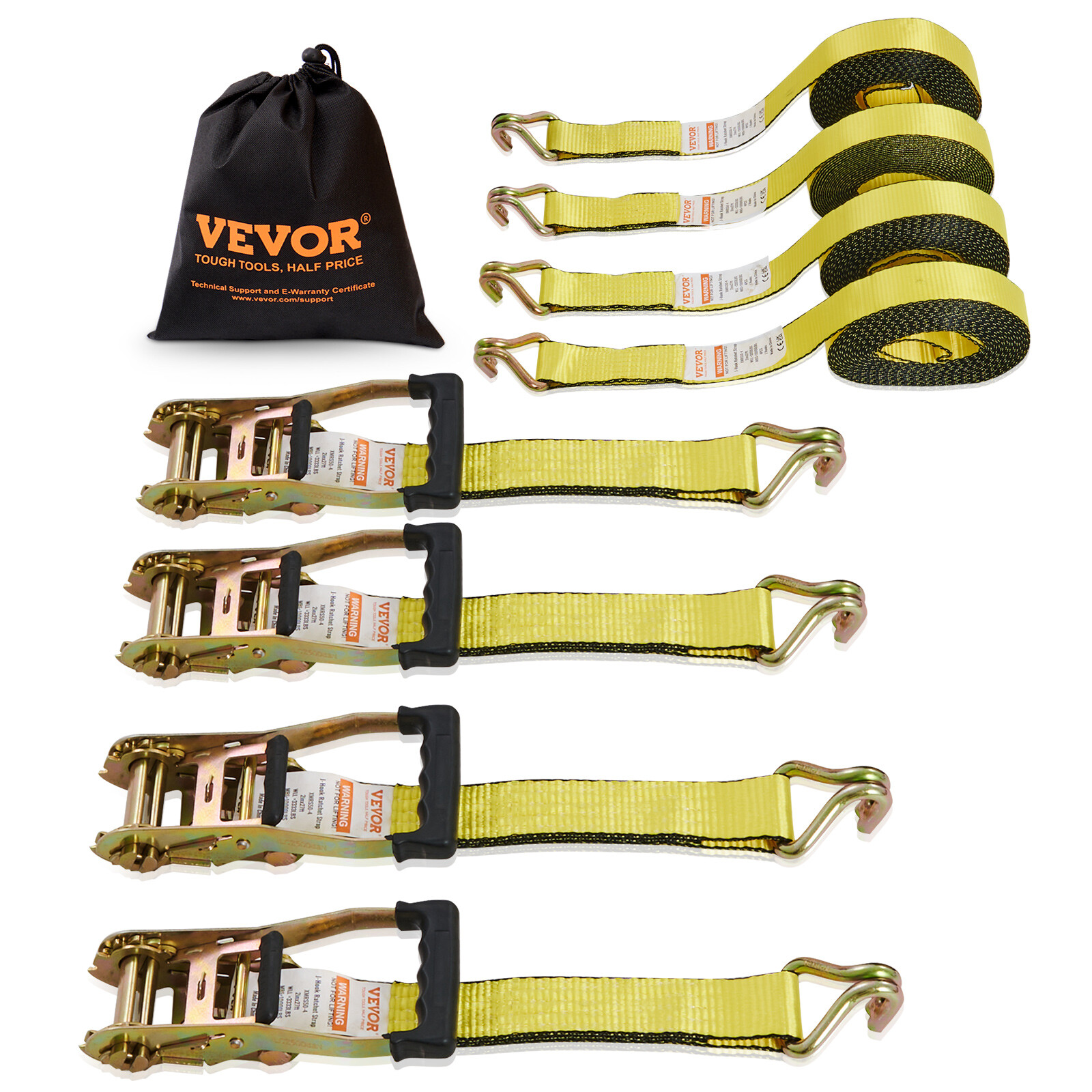 VEVOR 4 Pack Ratchet Tie Down Straps 10000 lbs 2" x 27' Heavy Duty Double J Hook