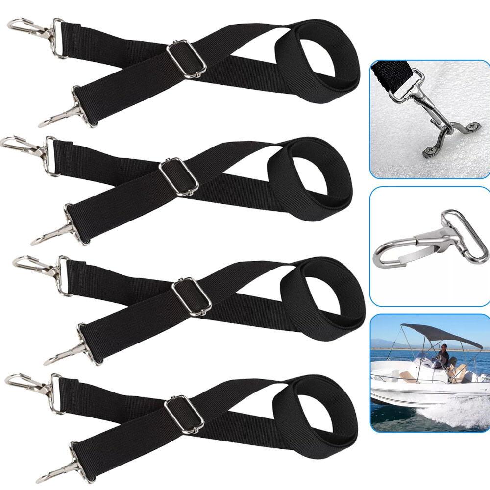 4X 28" To 60" Top Tie Down Webbing Straps For Bimini With Loop Snap Hook NEW