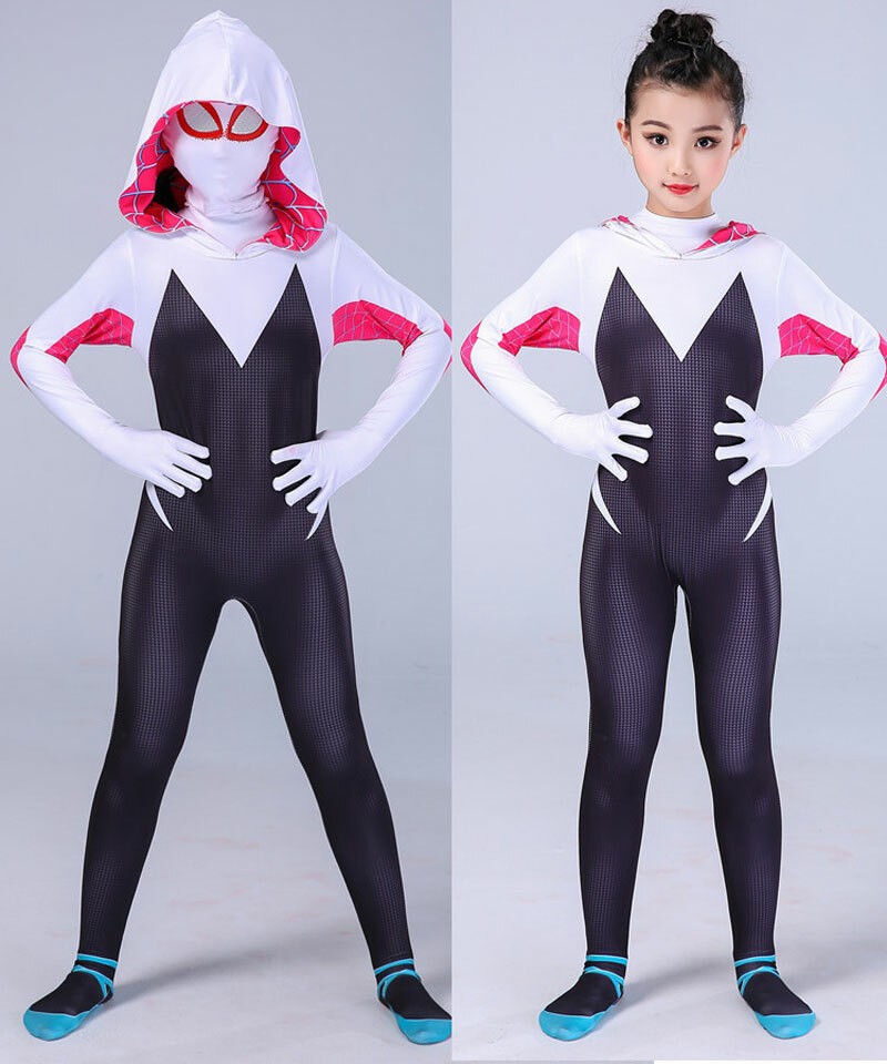 Spider-Women Gwen Stacy Costume Girls Spandex Jumpsuit Cosplay Bodysuit Outfits