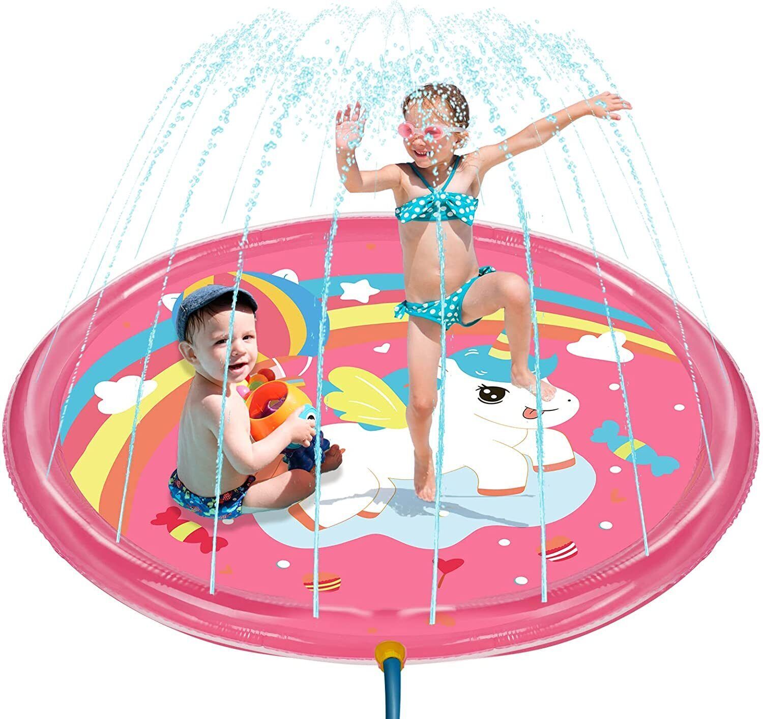 Splash Pad Sprinkler Play Mat 68" Wide PINK UNICORN Mini Pool Outdoor Water Toys