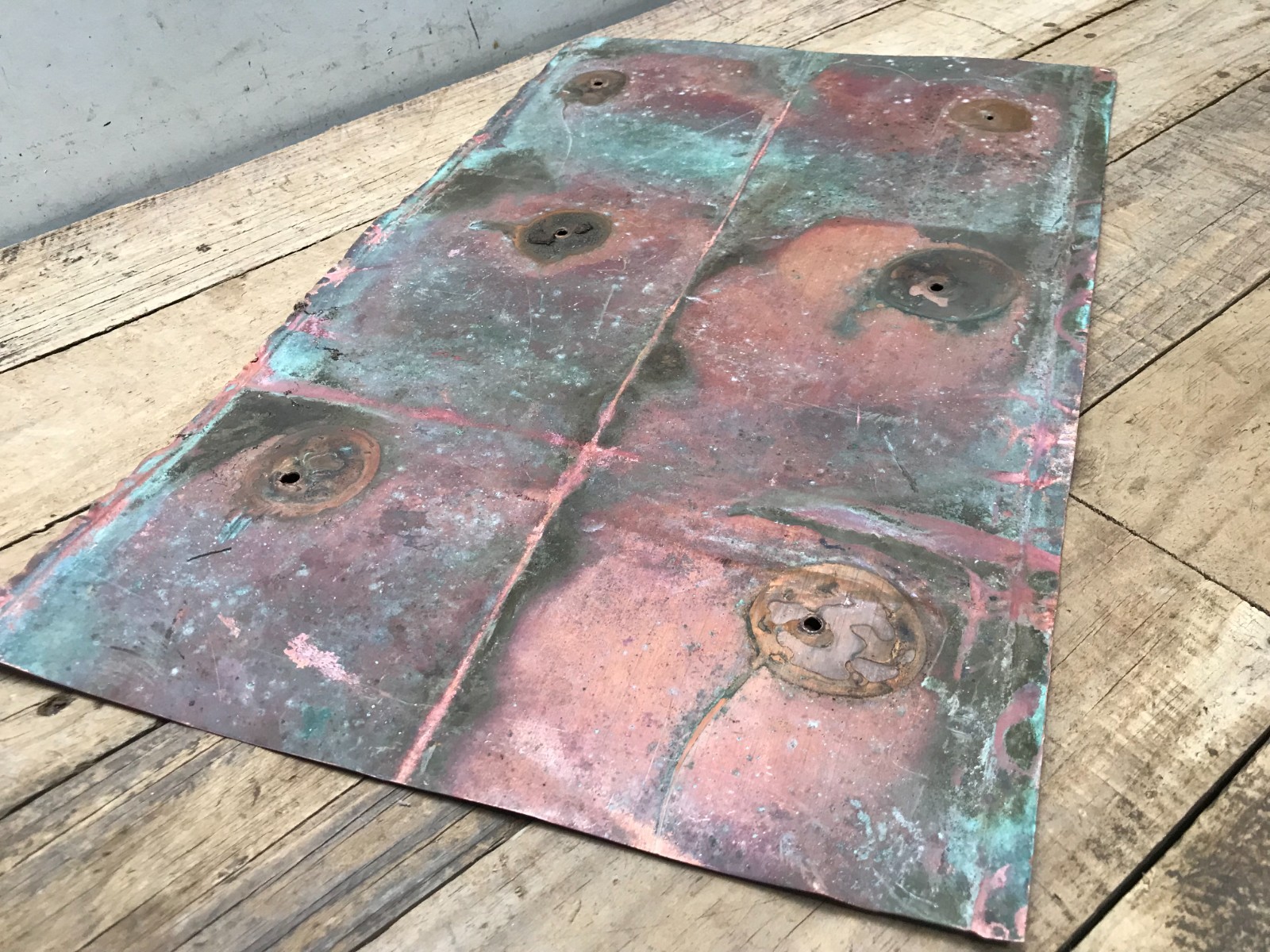 Sheet Copper 18" x 11 3/4" Natural Patina Colors Verdigris gauge 24 (H)