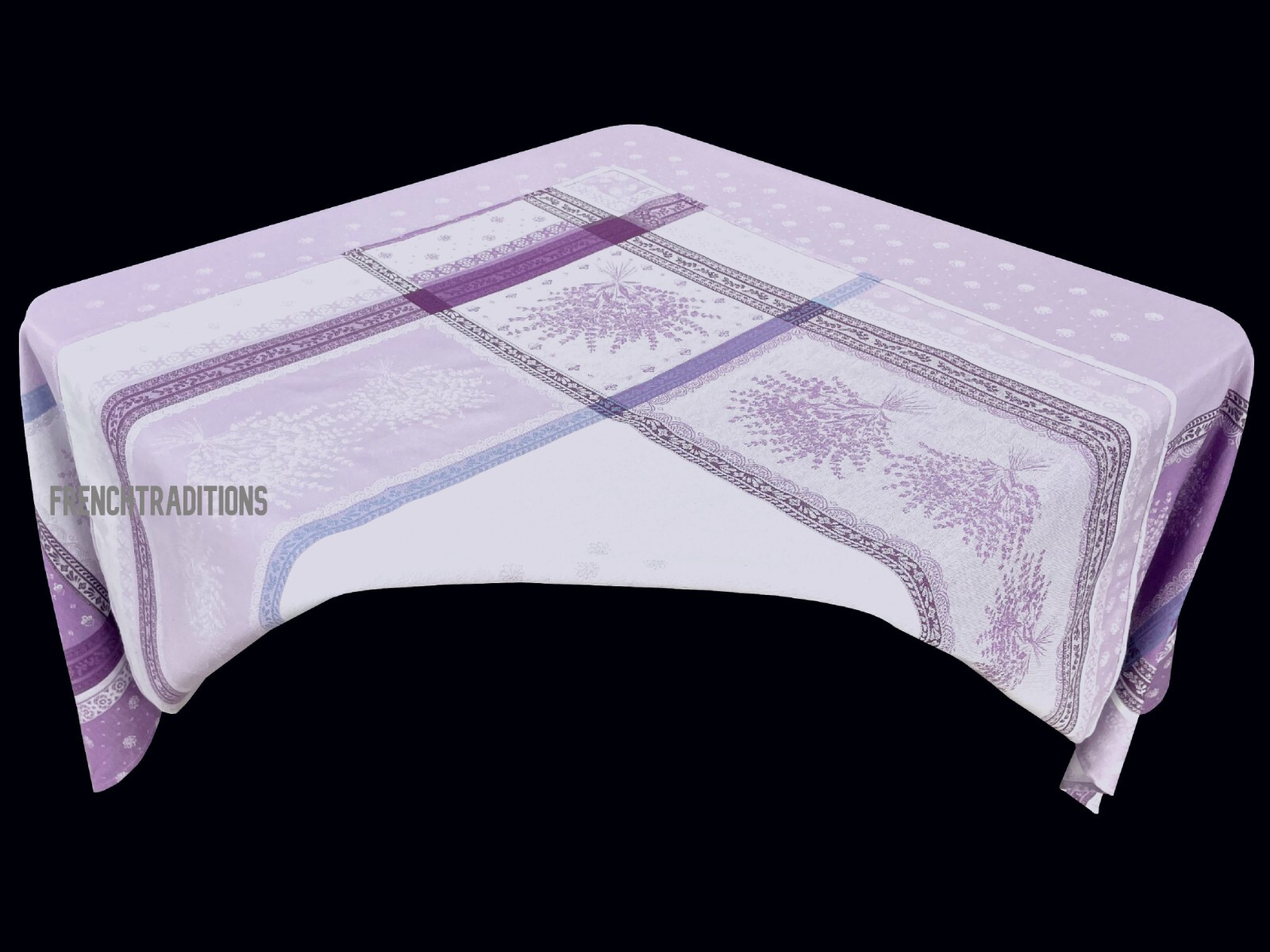 French Provencal Jacquard Woven Coated Tablecloth Lavender 63X63 Made in France