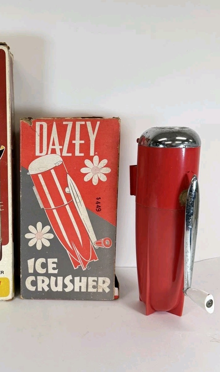 Dazey Atomic Red Rocket Wall Mount Triple Ice Crusher Cocktail Mid Century w/BOX