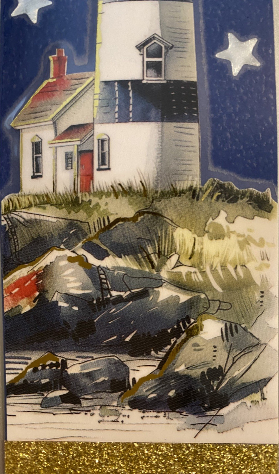 Lighthouse and Star Bookmark with Tassel - Laminated with Glitter Borders 6x2"