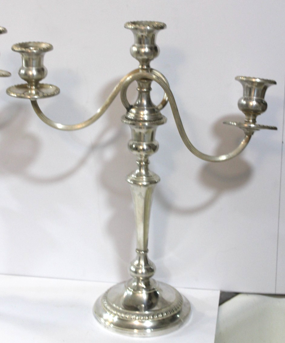 Pair Sterling Silver Preisner Candelabra Georgian 3 Arm Candlesticks 16" #743