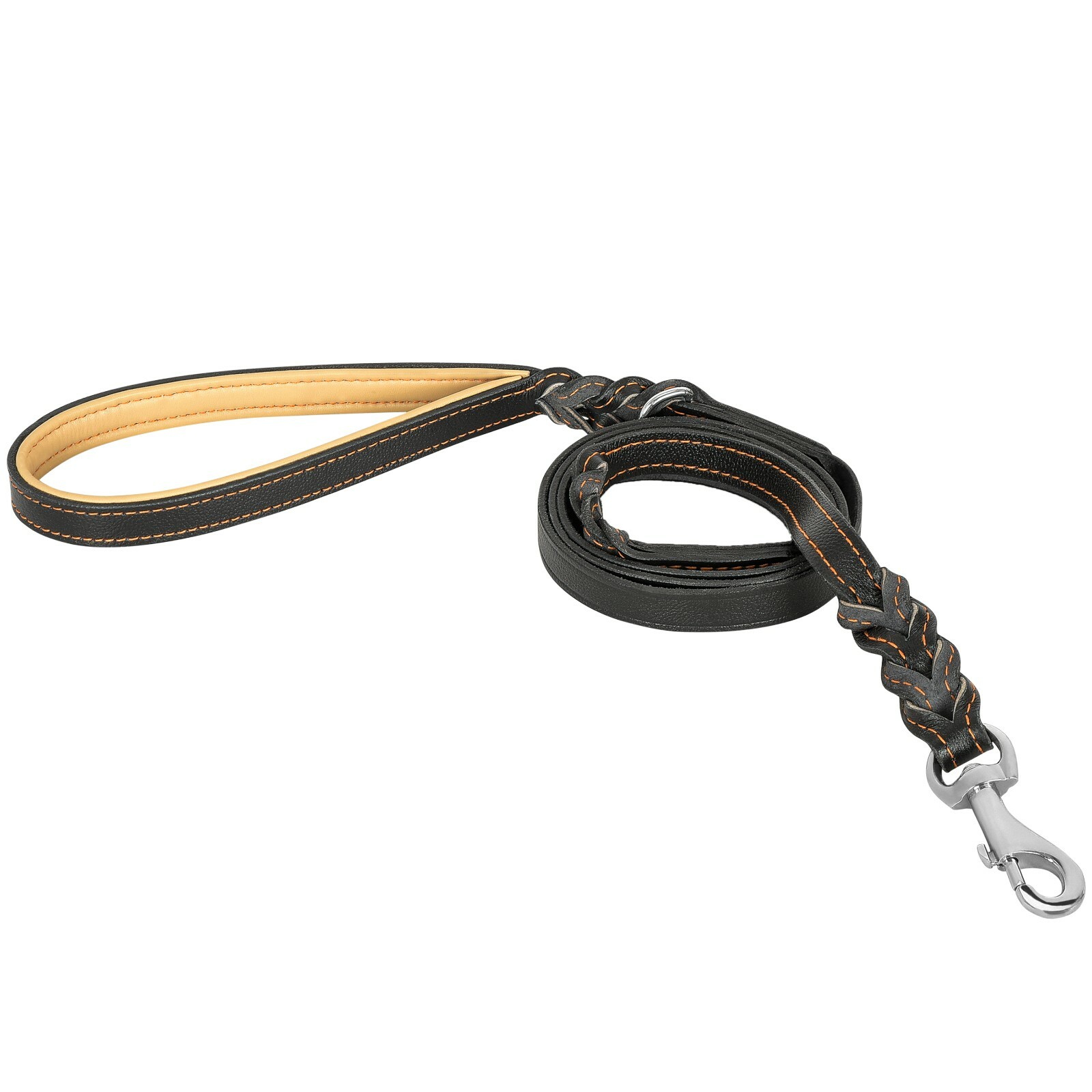 Riparo Braided Leather Dog Leash with Two Handles, 6 FT with Traffic Handle