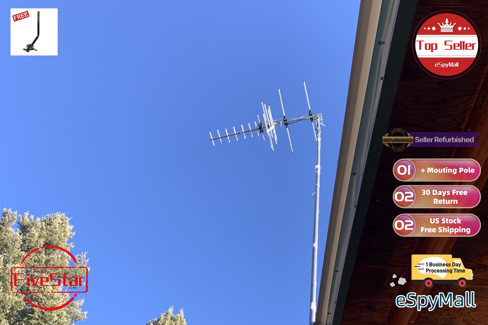 300 Mile Yagi Outdoor Digital TV Antenna for UHF VHF FM Crystal Clear Signal