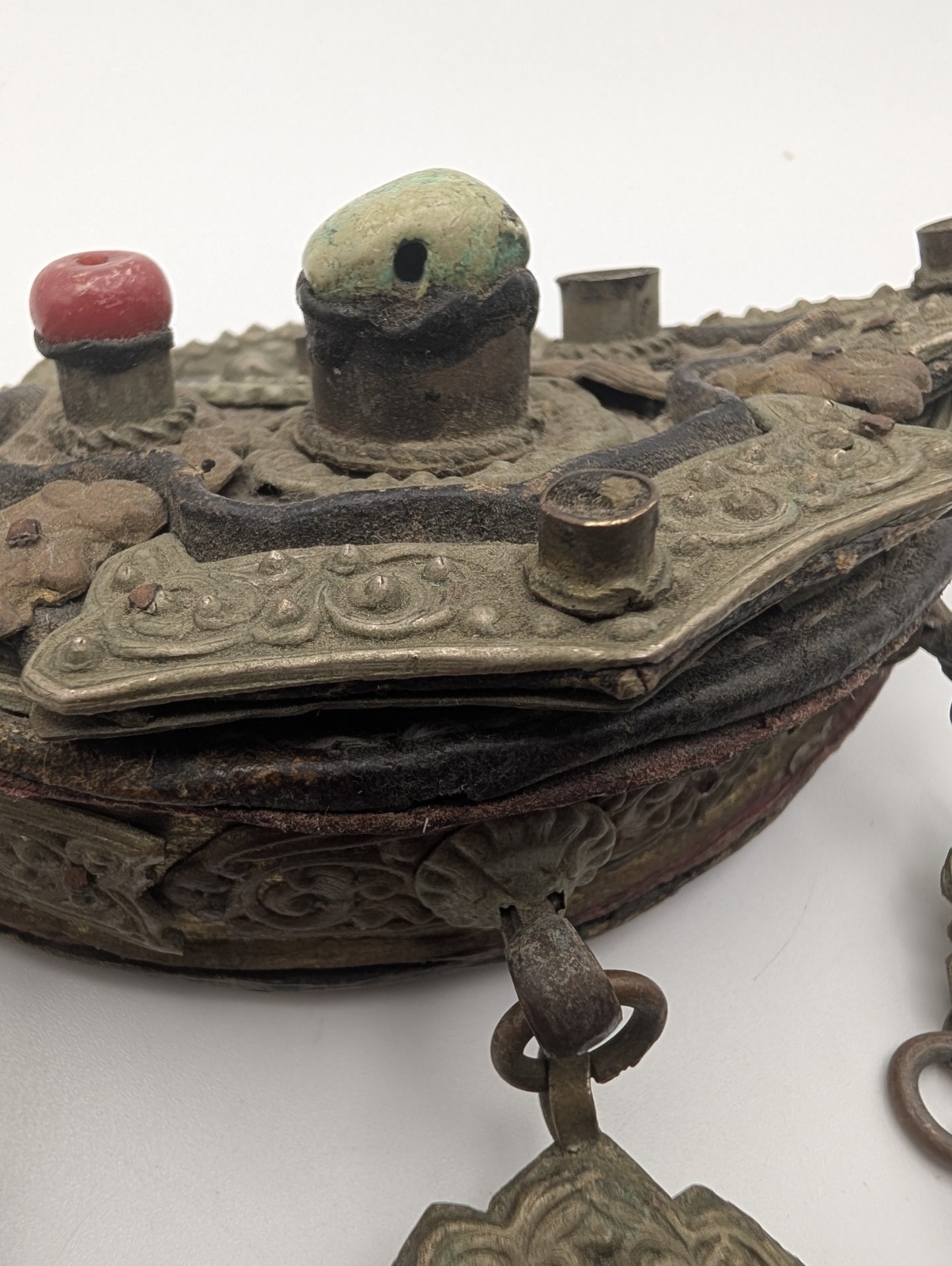 Antique 19thC Tibetan Chakmak Tinder Pouch & Matching Leather Belt Strap Set