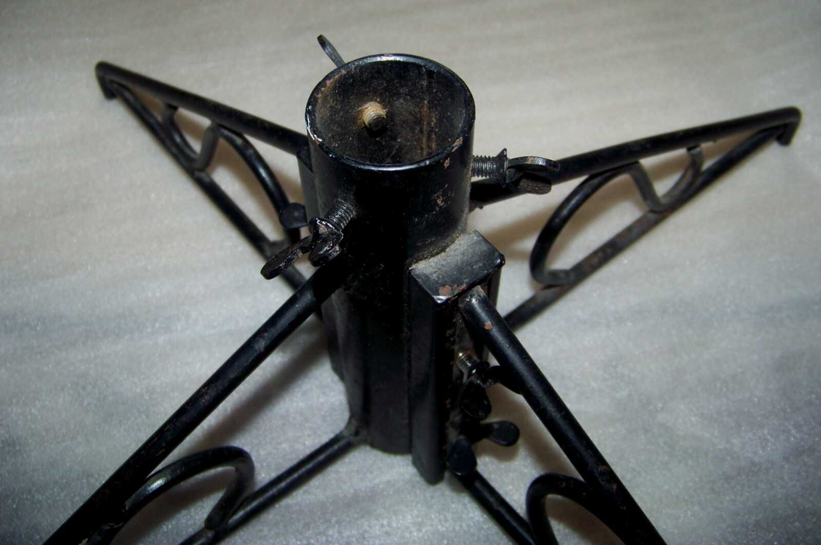 Rare 3pcs Antique Heavy Wrought Iron Patio Umbrella Stand  16" Sq  FREE SHIP