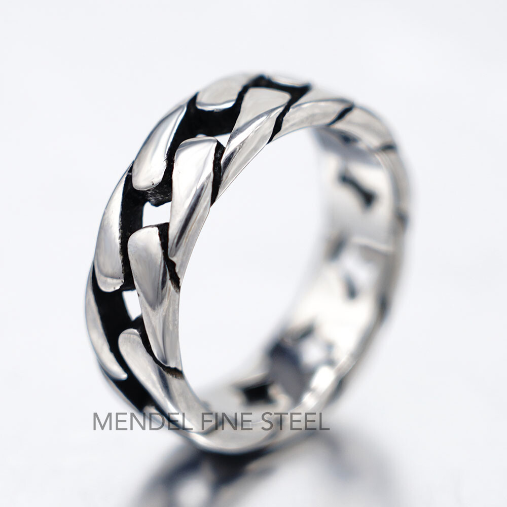 MENDEL Gold Plated Mens Biker Cuban Link Band Ring Men Stainless Steel Size 7-15
