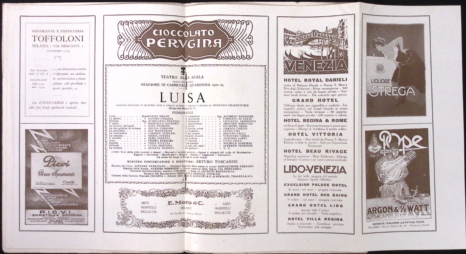 1922-23 Teatro alla Scala Milan Opera House LUISA Program Local Ads