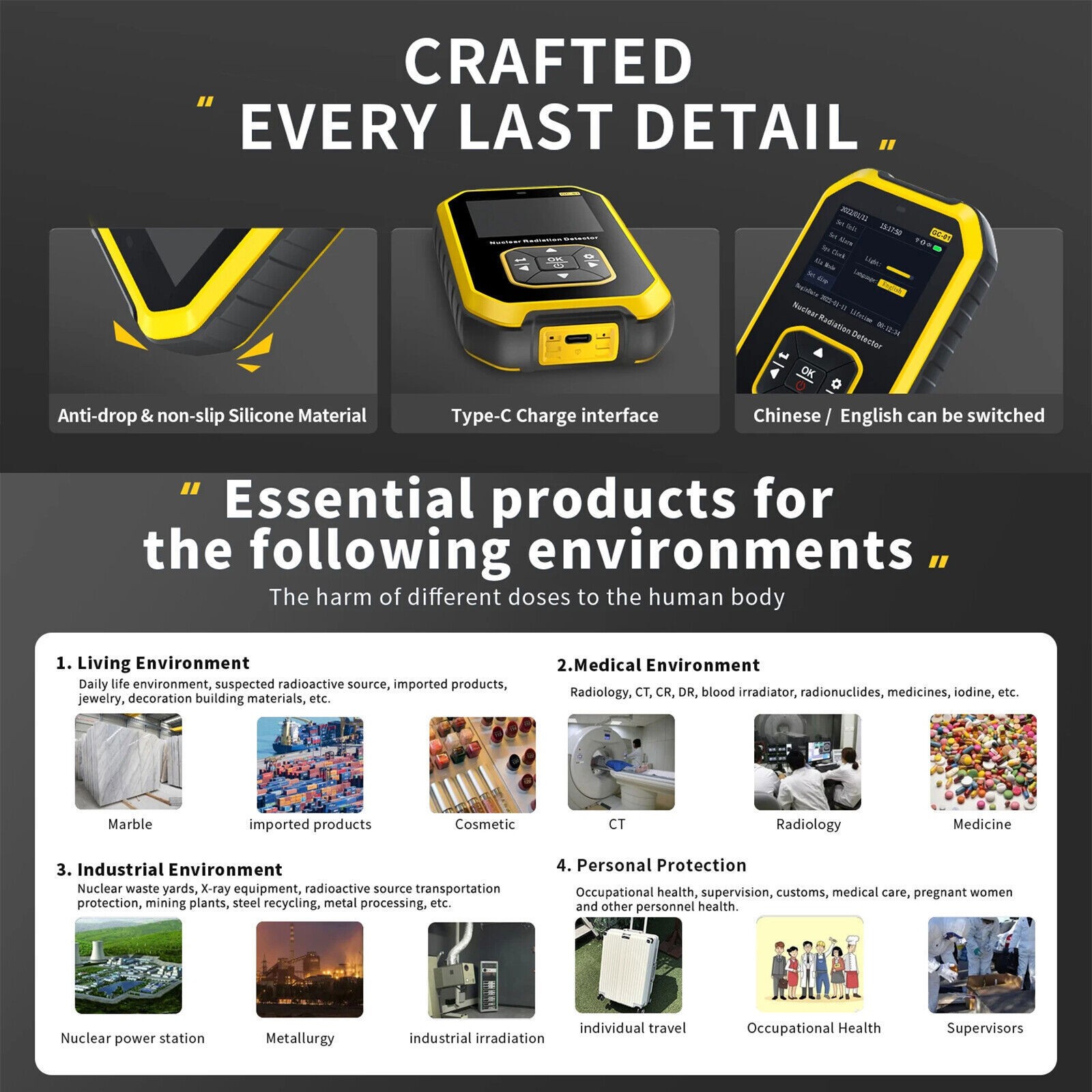 Portable Nuclear Radiation Detector GM Geiger Counter Tube β γ X-Ray Dosimeter