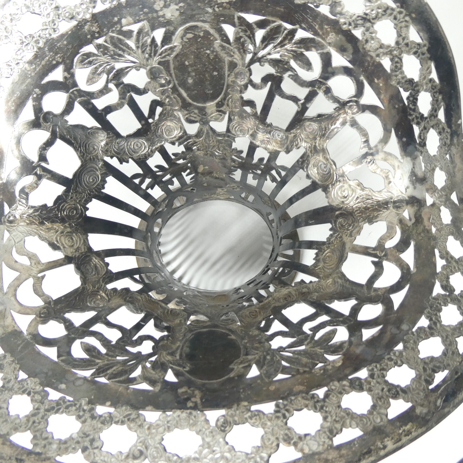 German Silver Pierced Bride’s Basket B.M. Germany Hallmarked Antique Art Nouveau