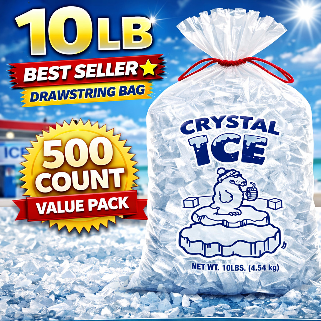 Ice Bags with Drawstring 8lb 10lb 20lb Bulk 100 300 500 250 Count Strong