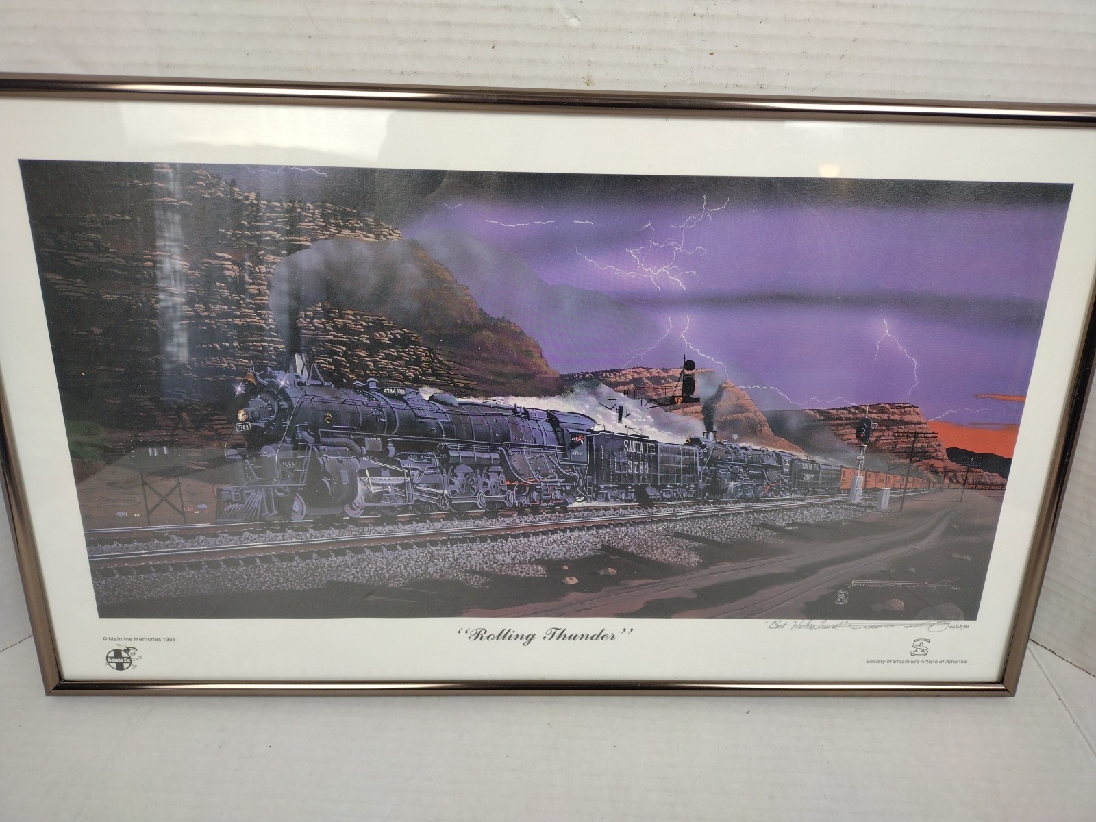 ROLLING THUNDER by ROBERT WEST Artist Signed Railroad Art 1993 Vintage Framed