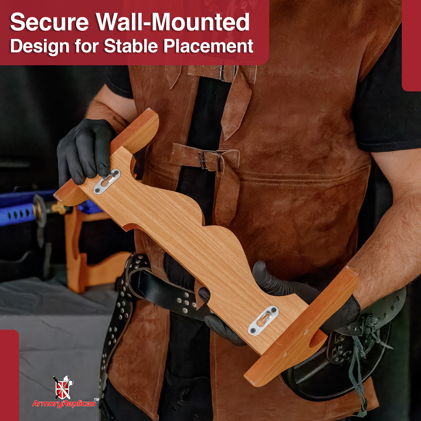 Viking Sword Rack Display Mount - Medieval Display Decor Hardwood Rack