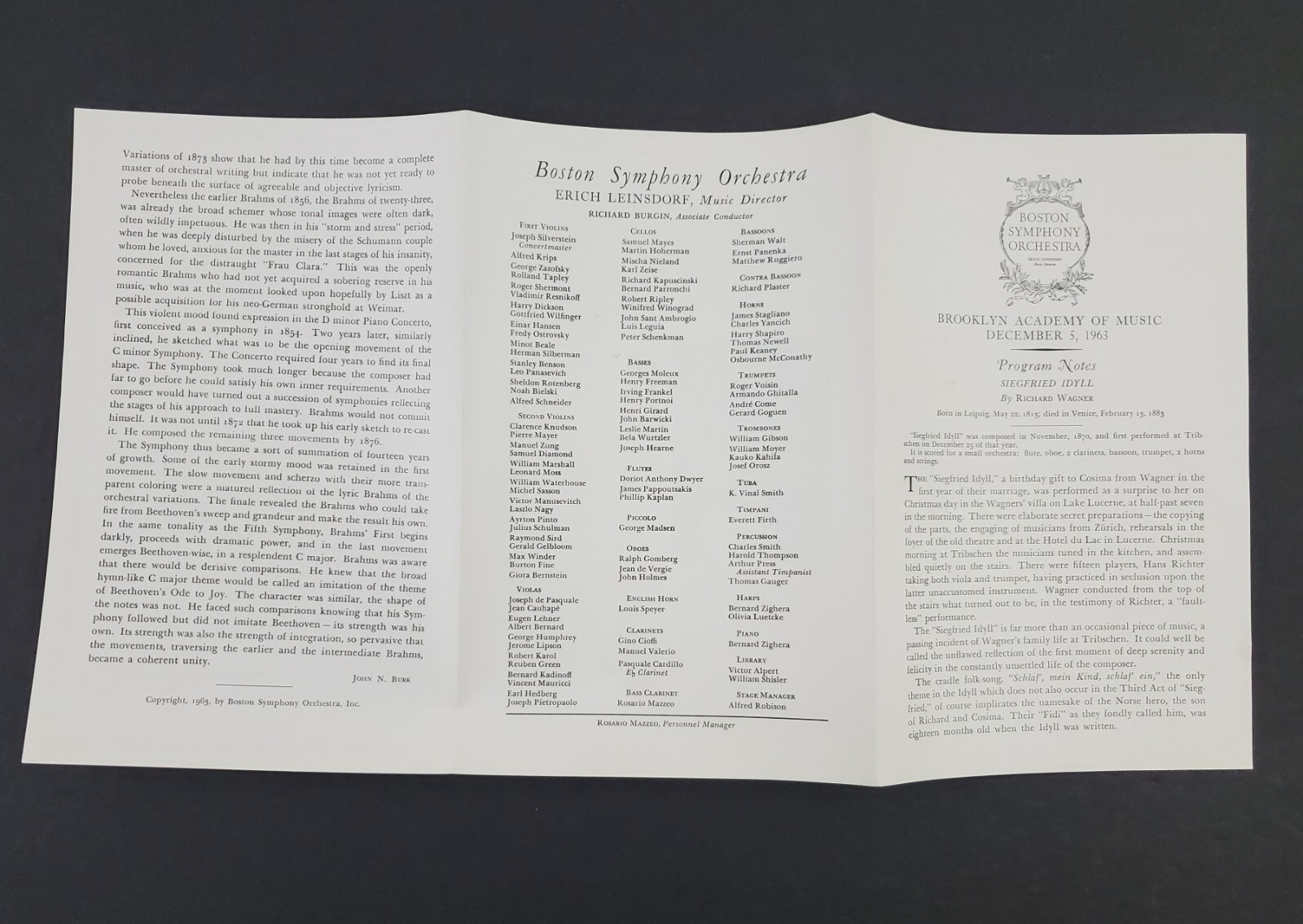 1963 Brooklyn NY Academy Music Boston Symphony Orchestra Vintage Program Lot