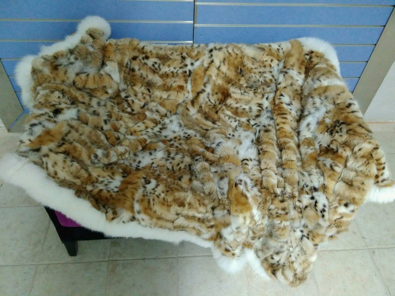 Luxury Lynx Fur Throw 100% Real Lynx Blanket Genuine Bedspread With Fox Outline