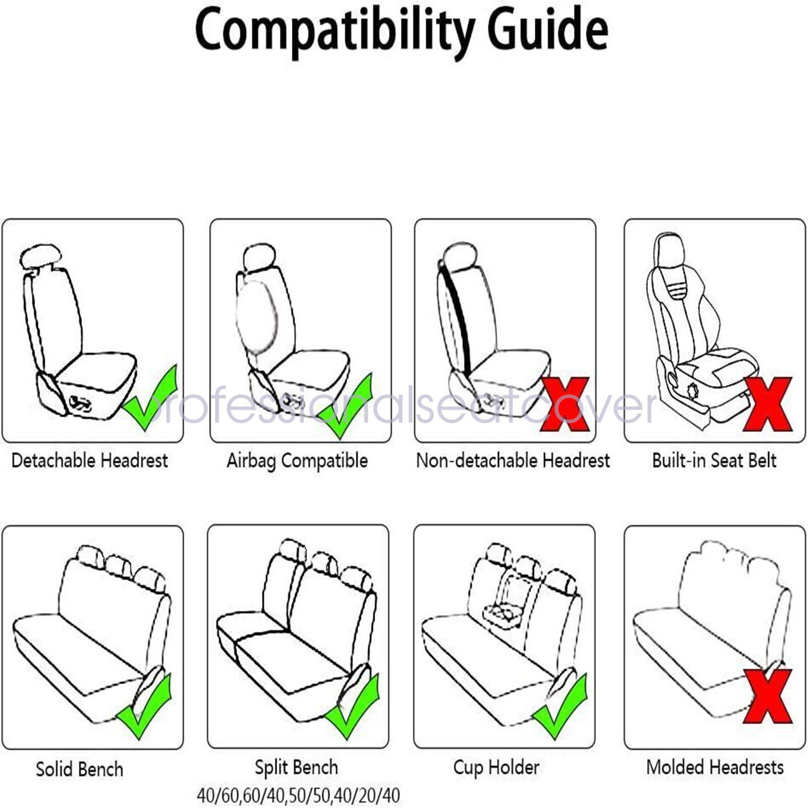 For Ford F-150 Crew Cab 4-Door 2009-2023 Car Faux Leather Front+Rear Seat Cover