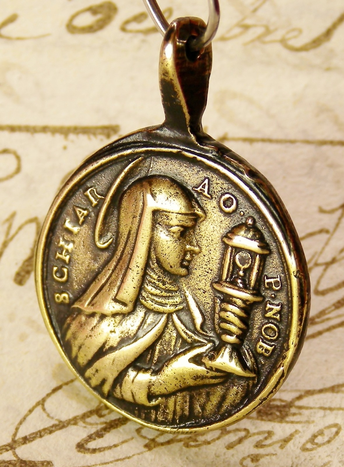 ANTIQUE 18TH CENTURY BRONZE MEDAL ST CLARE OF ASSISI & ST PASCHAL BAYLON