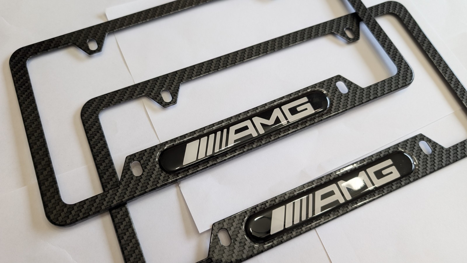 Mercedes AMG License Plate Frame (Carbon Fiber) - 2 Pc Set For Amg Mercedes Car