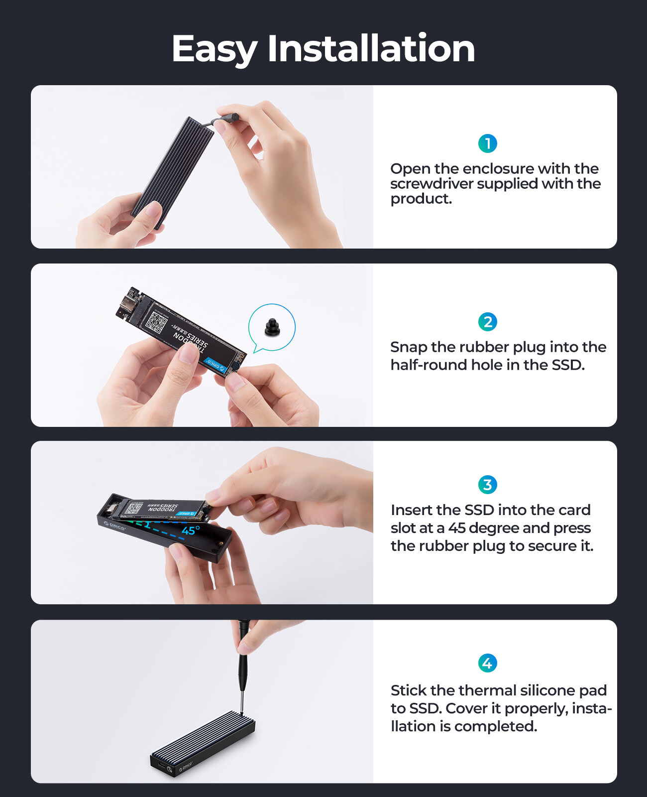 ORICO 10Gbps M.2 NVME Enclosure USB C Gen2 PCI-E SSD Case NVMe External SSD