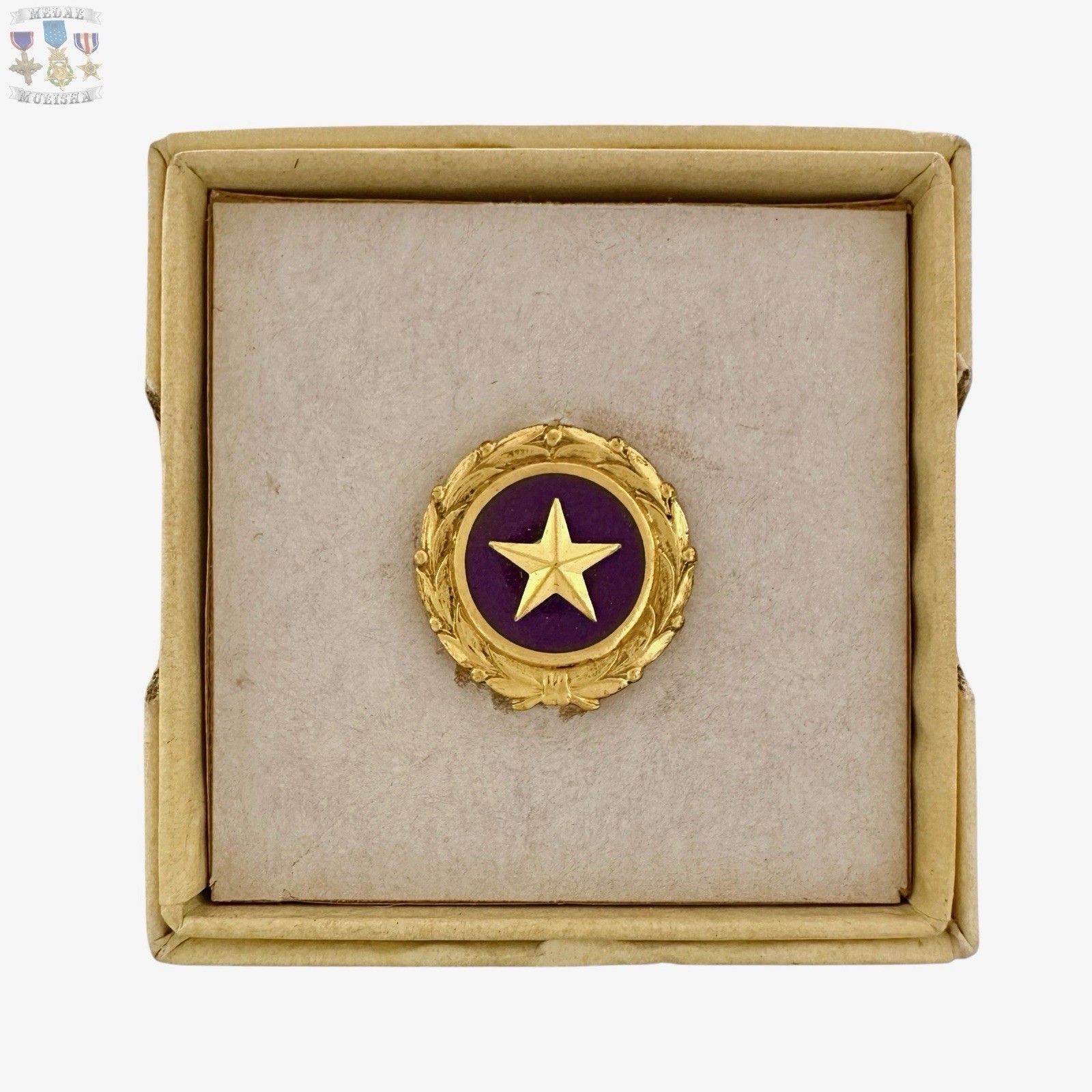 NEXT OF KIN GOLD STAR LAPEL PIN KILLED IN ACTION AUGUST 1947 BOX PURPLE HEART