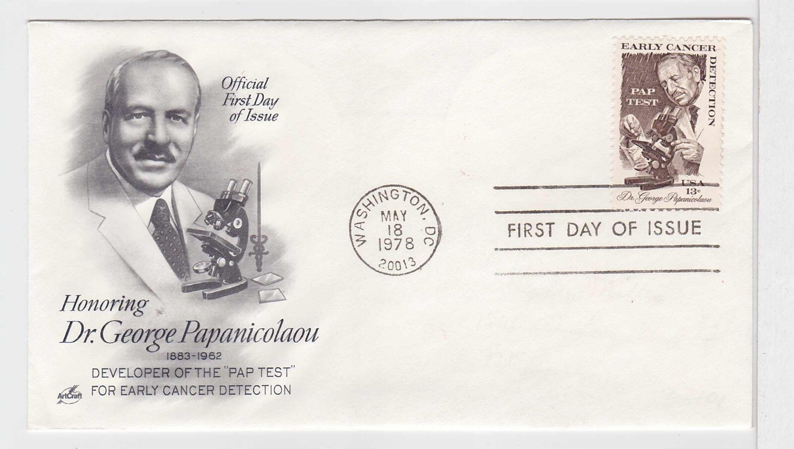 TurtlesTradingPost- Dr George Papanicolaou 1978 #1754  FDC- Artcraft Cachet