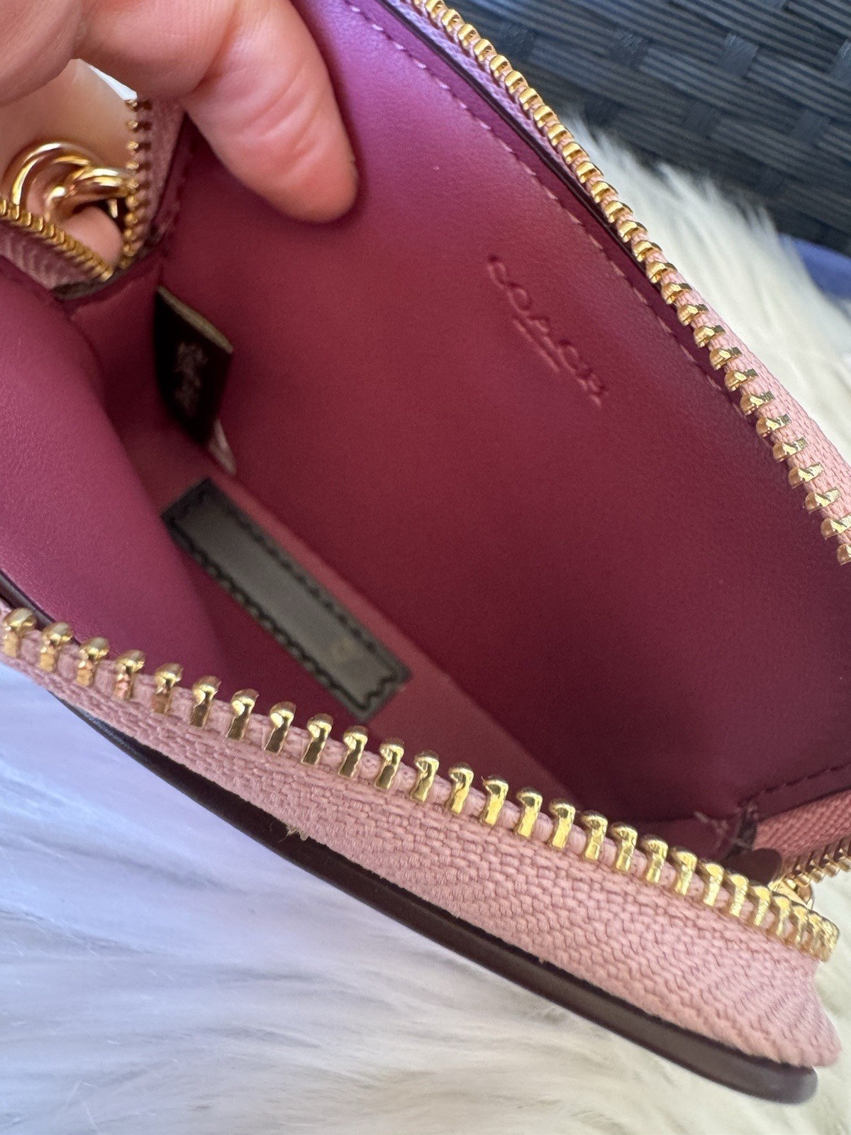 NWT Coach Zip Card Case In Signature Canvas CW883 POWDER PINK