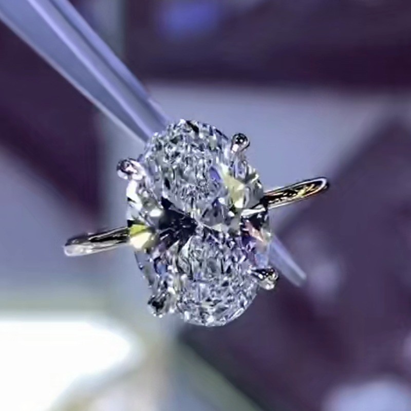 3.26CTW Oval Cut Moissanite Solitaire Engagement Ring In 14K White Gold Plated