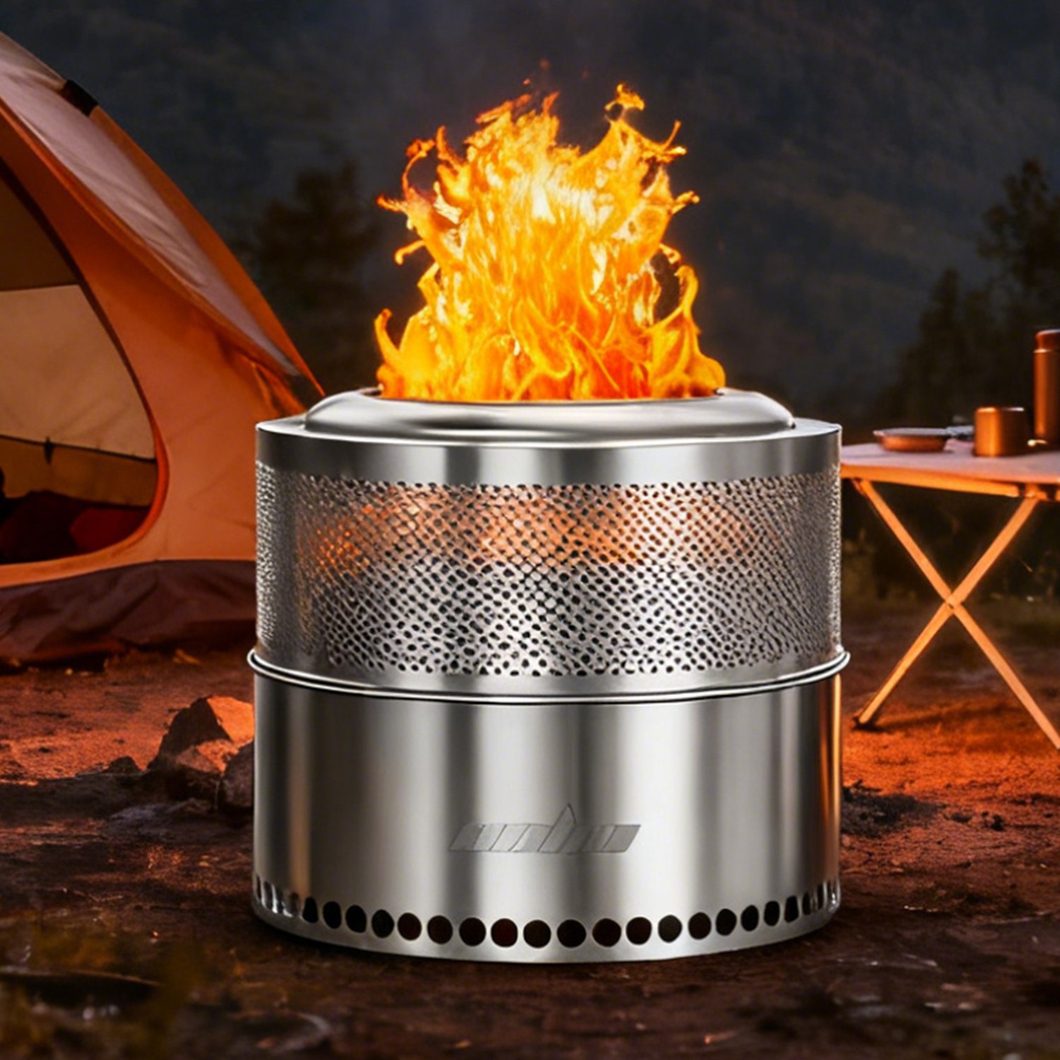 4-6 People 20'' Smokeless Fire Pit Wood Burning Portable Stainless Steel Outdoor
