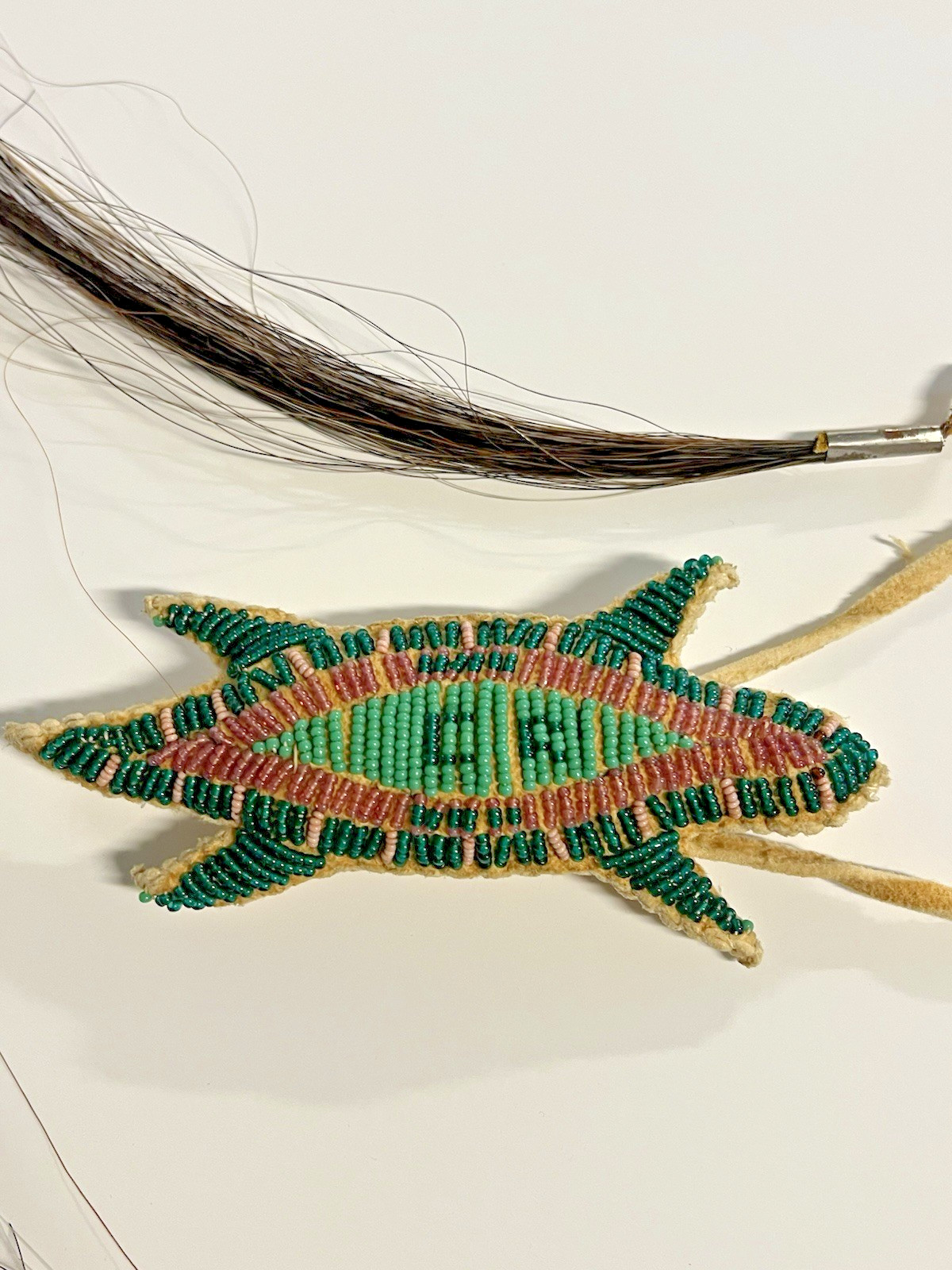 Native American Indian Rawhide Lizard Fetish & Horse Hair Tassels; Hand Sewn