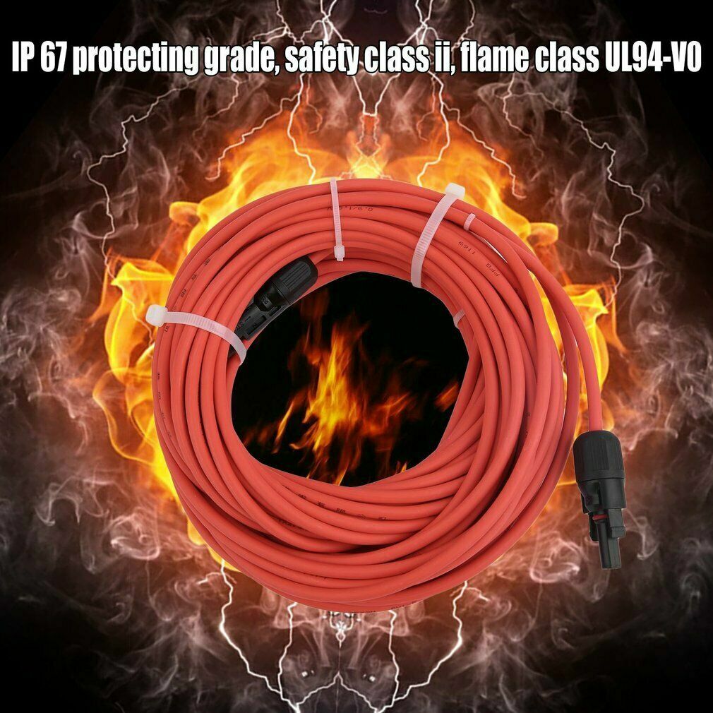 1 Pair Black+Red Solar Panel Extension Cable Wire Solar Connectors 10 AWG Gauge