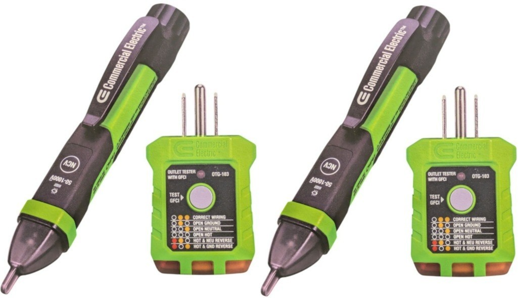 2 Commercial Electric 2 Piece Electrical Tester Kit Outlet Voltage Tester GFCI