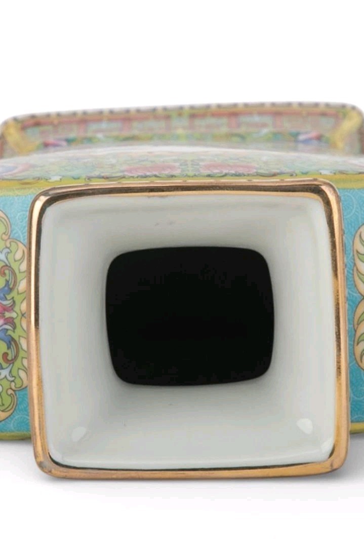 CHINESE GREEN FAN BIRDS FLORAL PORCELAIN PETITE VASE-10.25"H