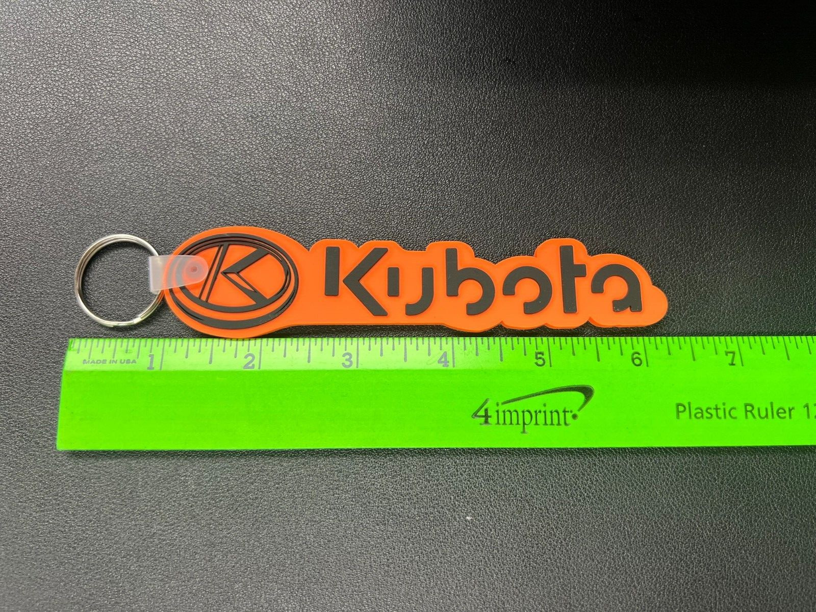 New Kubota Orange Rubber Key Chain Key Tag with Metal Ring 6in.