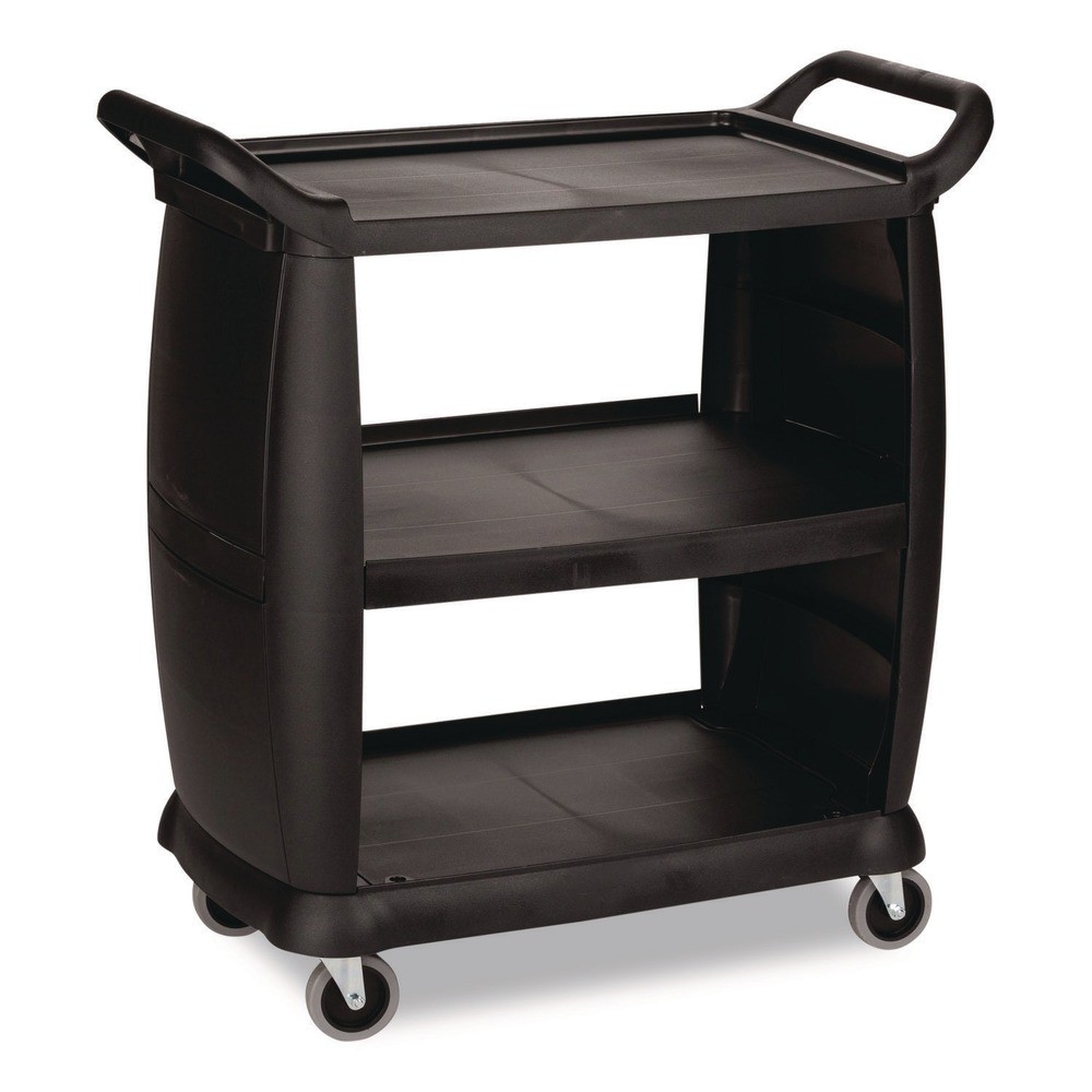 Boardwalk BCART3 18" x 36.25" x 38" Plastic Bussing Cart w/3 Shelves - Black New