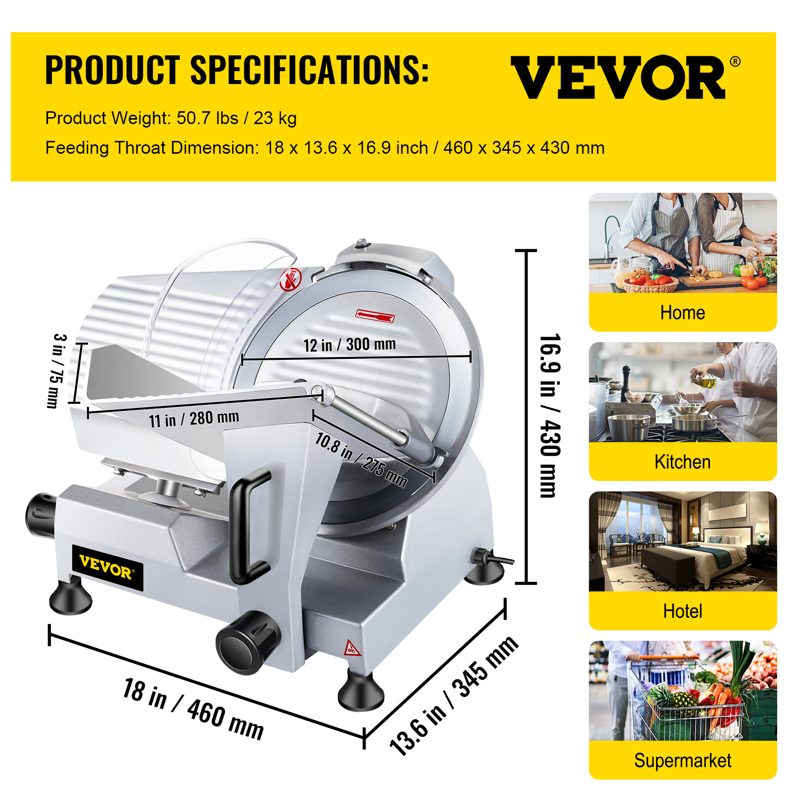 VEVOR Commercial 12" Blade Meat Slicer Deli Food cutter Electric slicer 440RPM