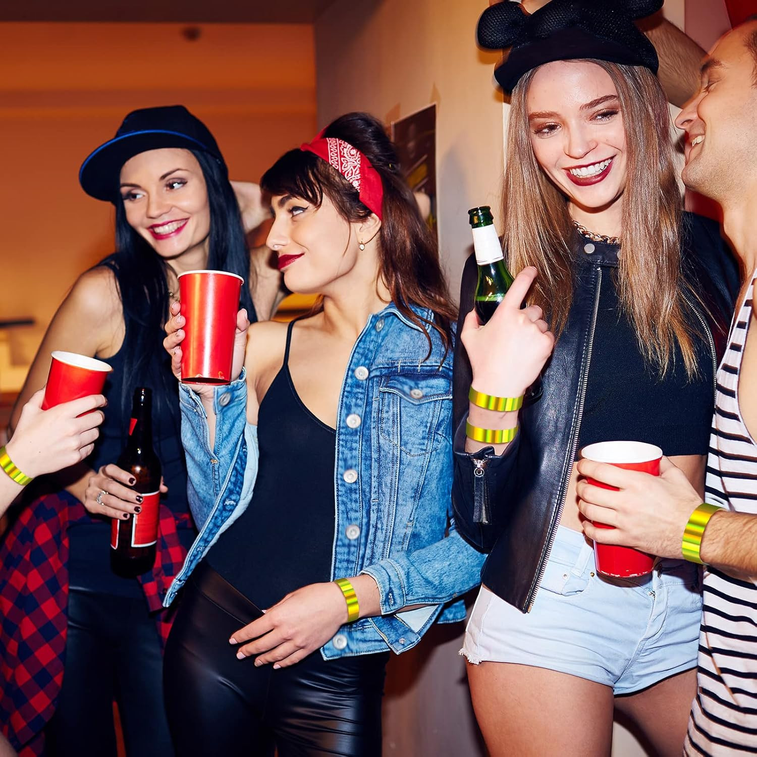 500 Pack Holographic Plastic Wristbands Paper Wrist Bands Waterproof Neon Wristb