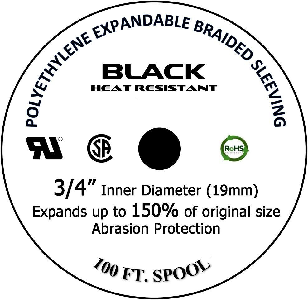 100 FT 3/4" Black Expandable Wire Cable Sleeving Sheathing Braided Loom Tubing