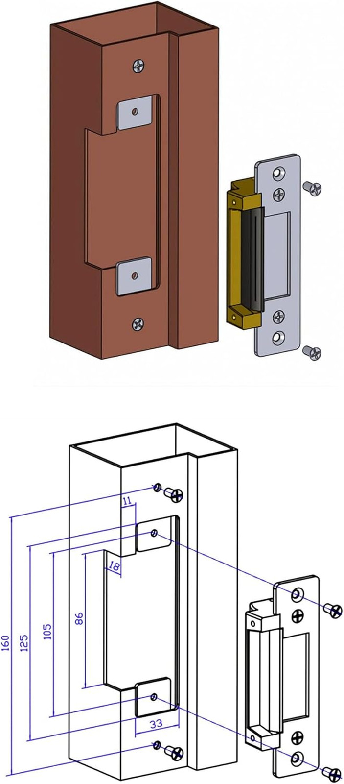Electric Door Strike Lock, 12VDC, Fail-Safe/Fail-Secure, Heavy Duty Power Door C