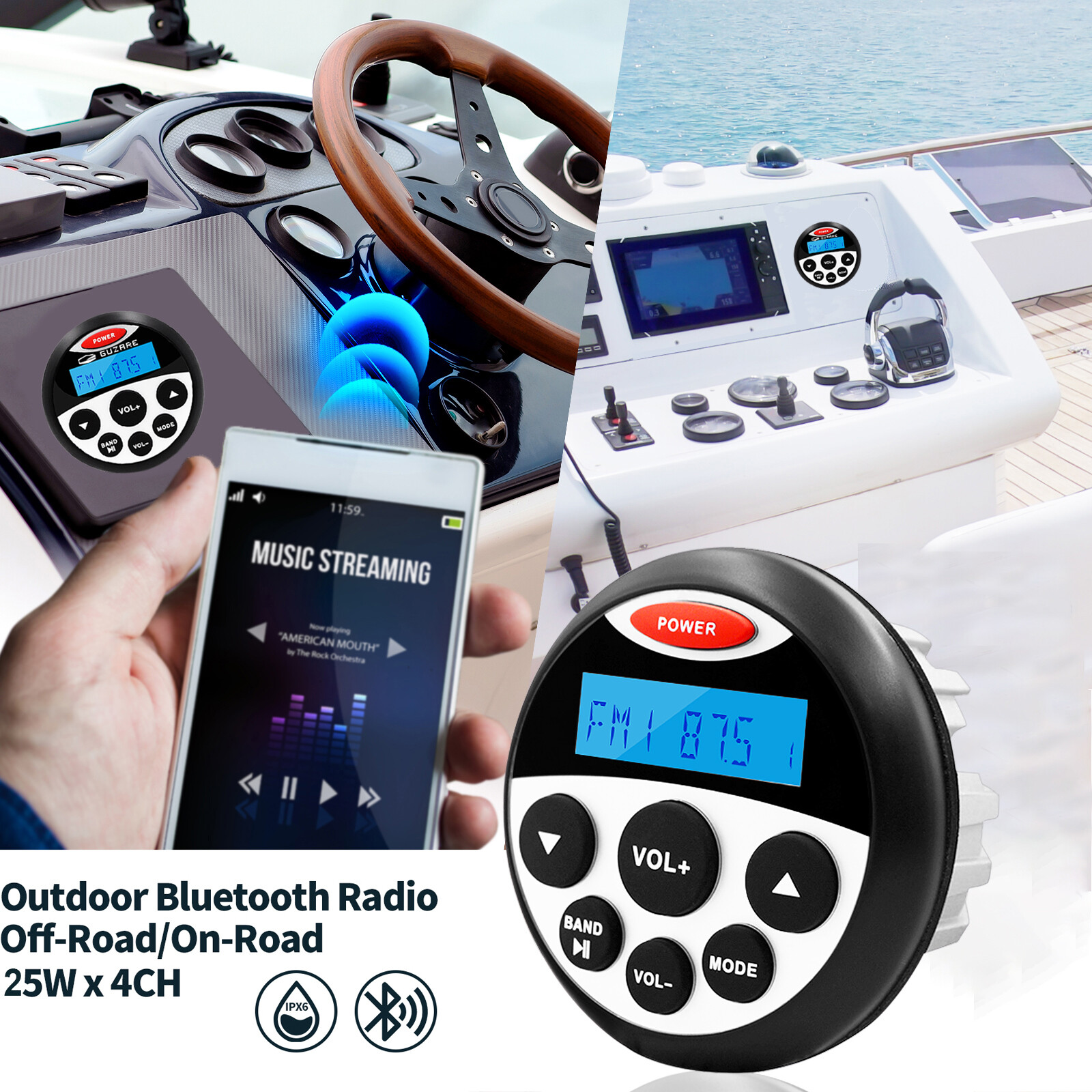 Waterproof Marine Stereo Boat AM FM Bluetooth Radio Receiver USB MP3 Yacht Audio