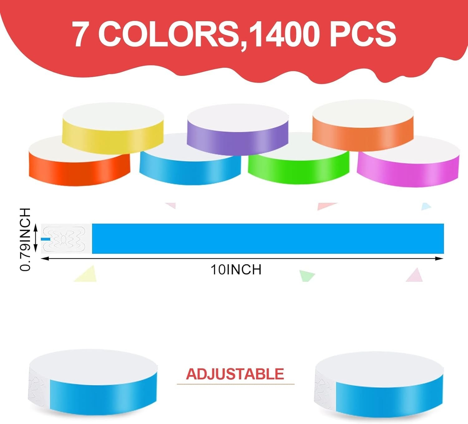 1400 Packs Paper Wristbands for Events, 7 Colors Waterproof Neon Party Wristb...
