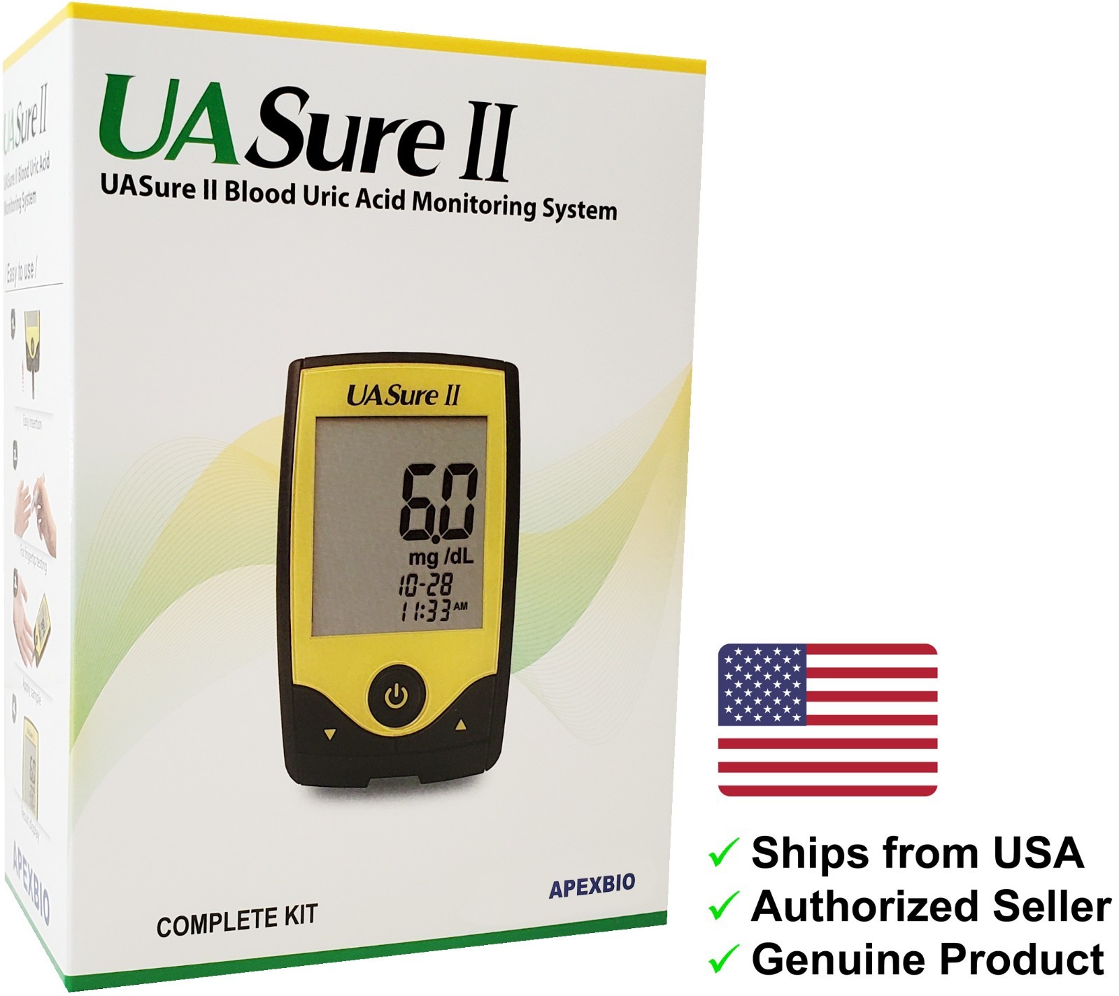 UASure II Uric Acid Meter, Test Kit Monitor for Uric Acid.  Full USA Warranty.