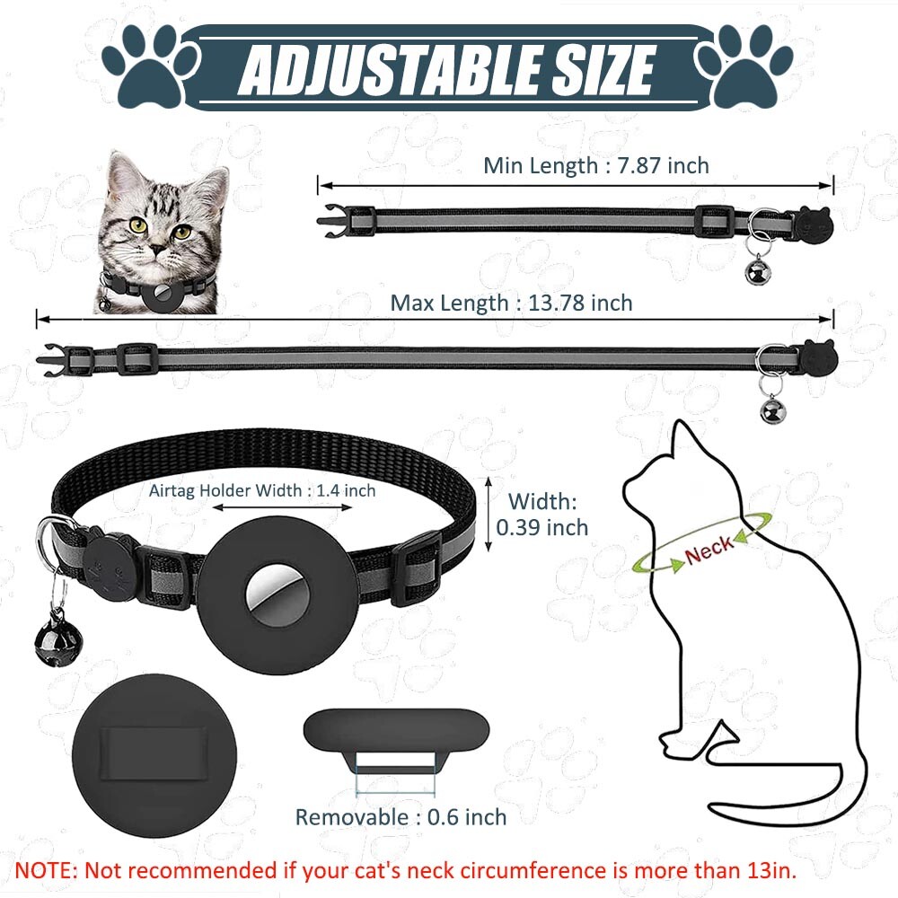 AirTag Cat Collar Reflective Air Tag Dog Pet Collar with Bell Breakaway Safety